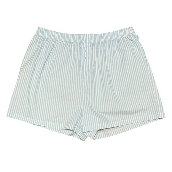 Light Blue & White Striped Cotton Lounge Shorts - Picture 1 of 4